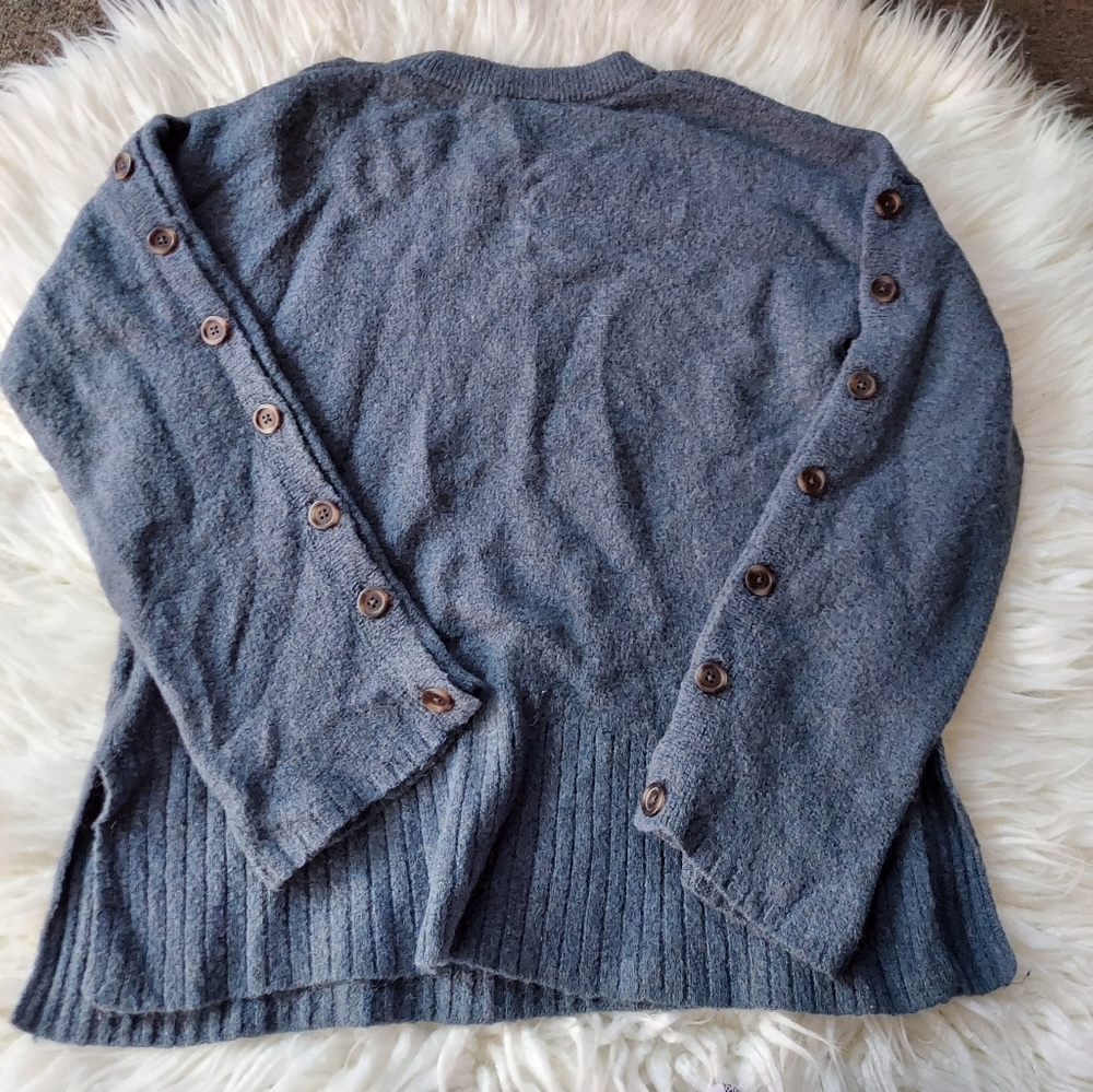 Madewell Sweater Small Blue Button Sleeve Wool Alpaca Boho Preppy Old Money